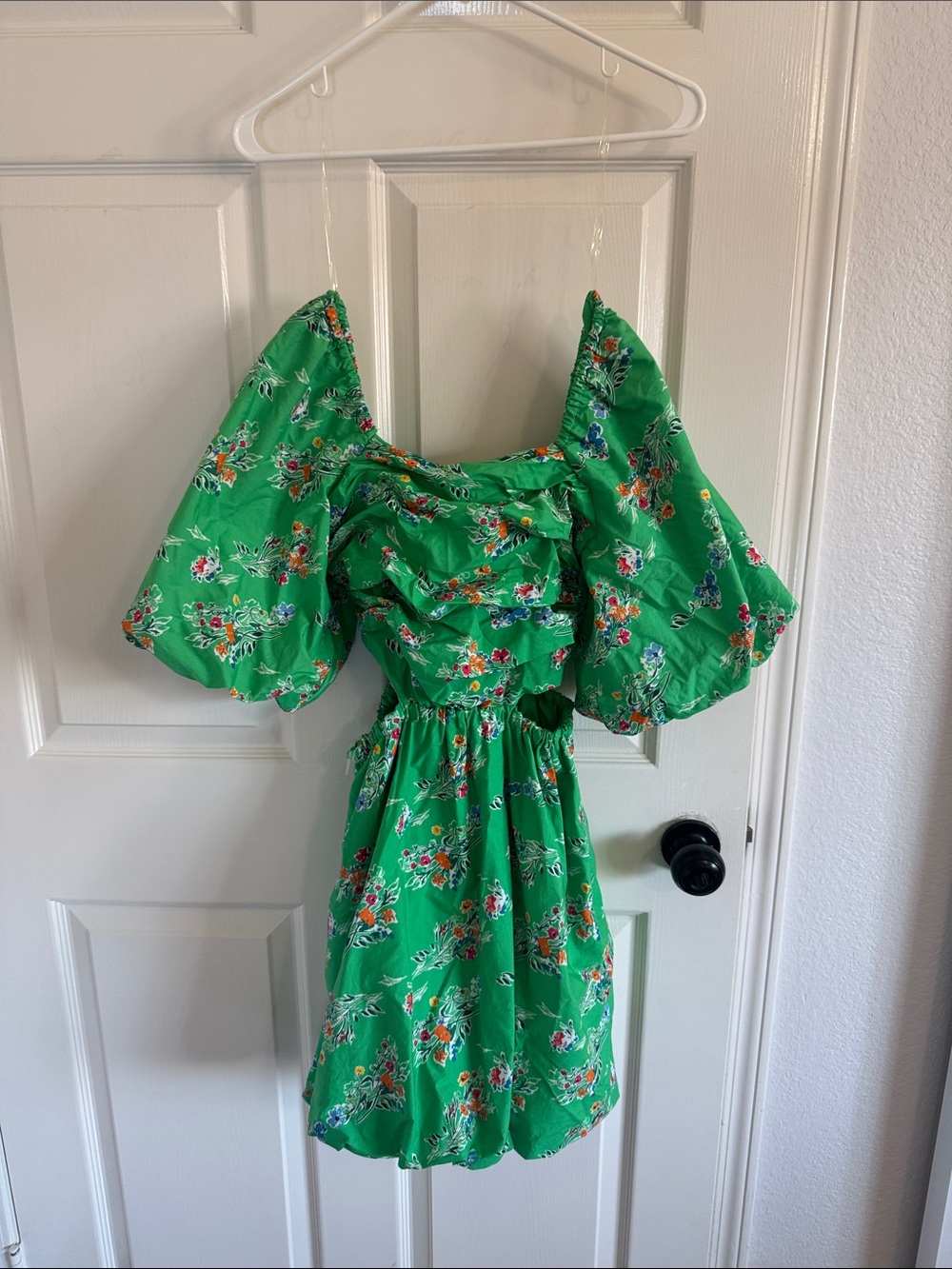 a new day Green Floral Puff Sleeve Mini Dress